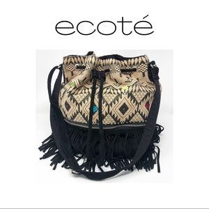 Ecote | Tan & Black Boho Bucket Leather Crossbody